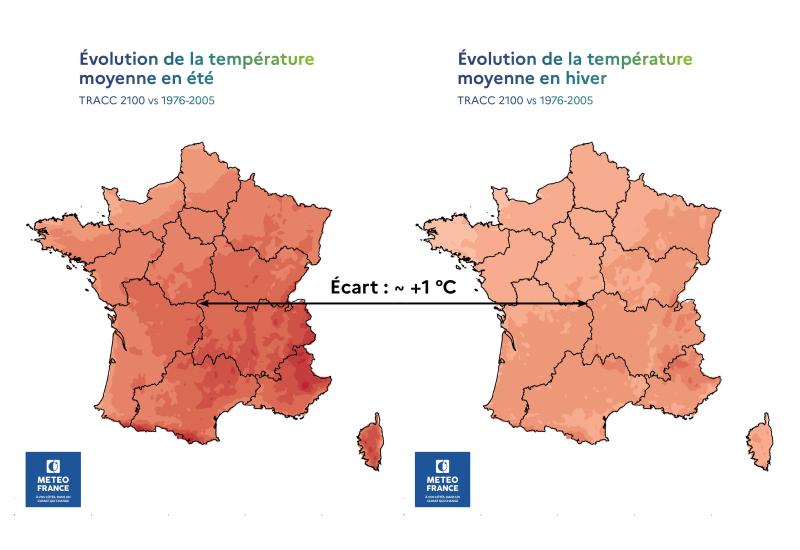 Cartes illustrant l'évolution de la température moyenne en été et en hivers